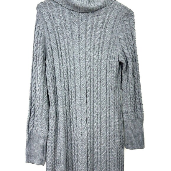 Tahari Women Size L Sweater Dress Storm Gray Cable Knit Cowl Neck Midi Sheath T3 - Picture 7 of 12